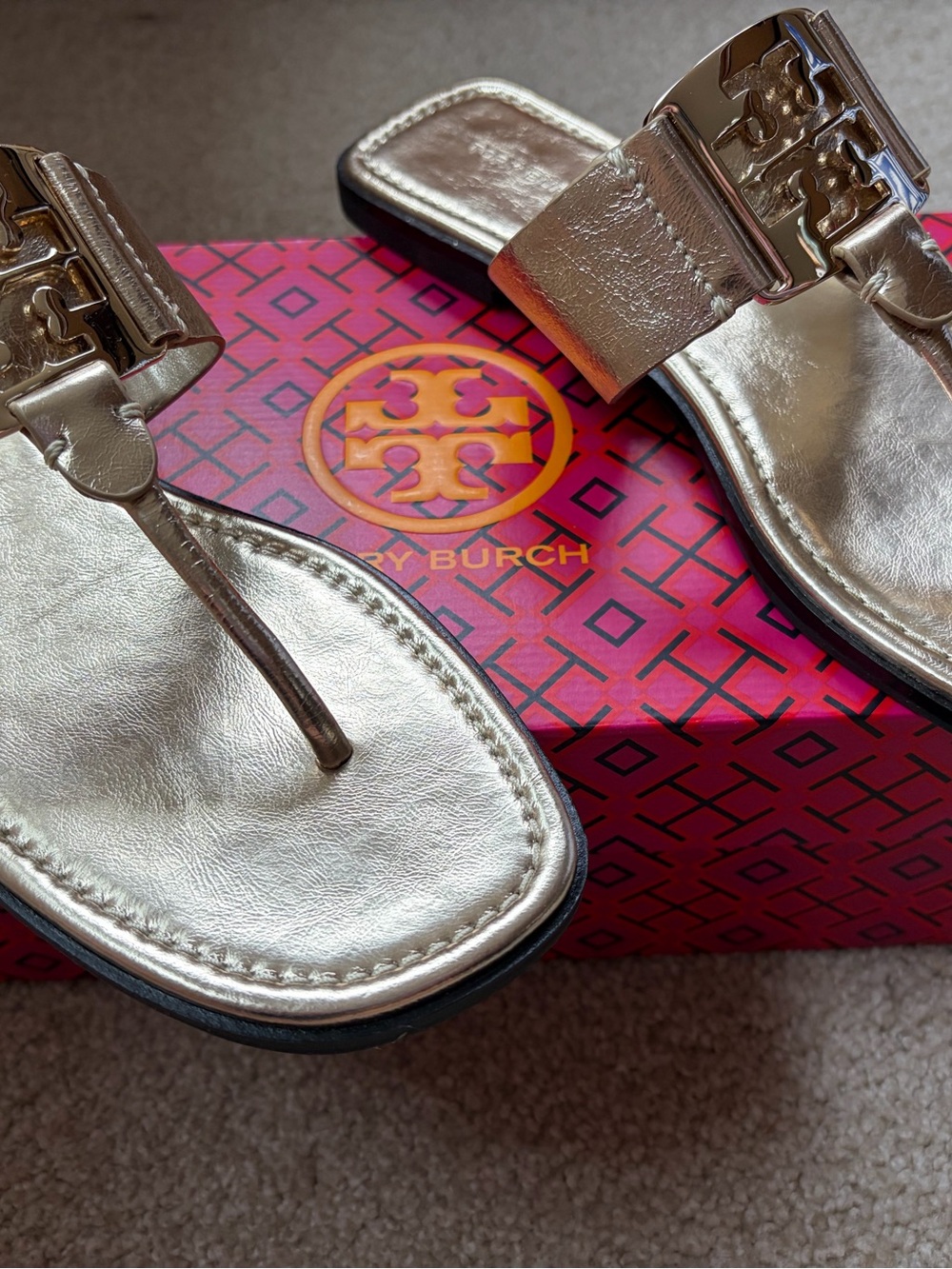 Tory Burch Metallic Gold Georgia Sandals, Sz 7.5 (New) - Picture 2 of 3